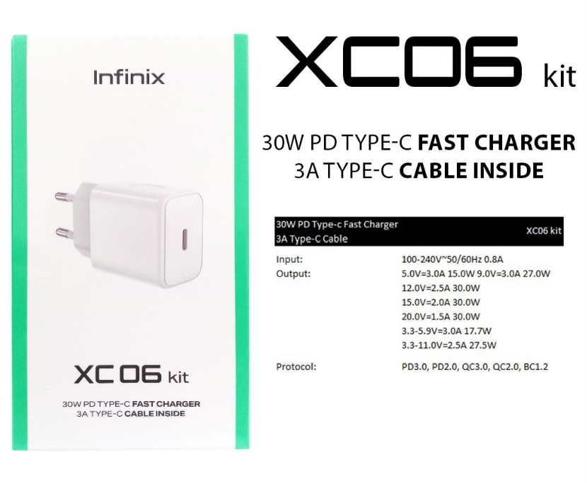 Infinix Xc06 30w Pd Type-c Fast Charger With 3a Cable | Digilog.pk