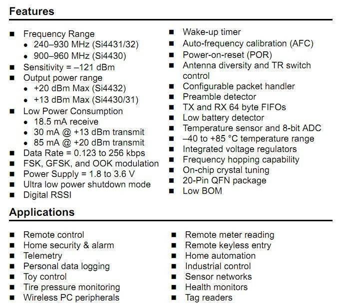 Retired Product Xl4432-smt Si4432 Wireless Transceiver Module