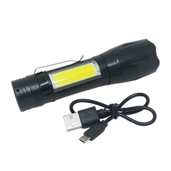 XPE COB LED Zoomable Battery Flashlight with Clip Mini Portable LED Torch