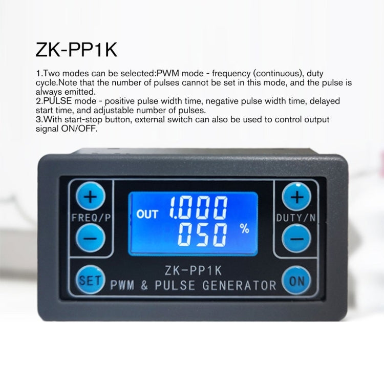 ZK-PP1K PWM Signal Generator Module – Dual Mode, 1Hz–150kHz, LCD Display, Delay, Pulse Width, Frequency & Duty Control, 3.3V–30V