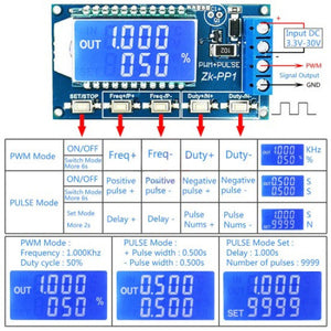 ZK-PP1 PWM Signal Generator – 1Hz to 150kHz Square Wave, Dual Mode (PWM/PULSE), LCD Display, 3.3V–30V