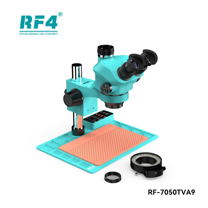 RF4 RF-7050TVA9 7X-50X Synchronous Zoom Trinocular Stereo Microscope with USB Charging Station