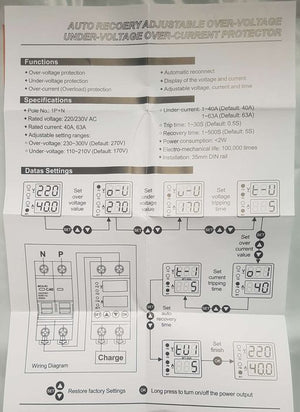 Dual Display Adjustable Over Voltage Current And Under Voltage Protective Device Protector Relay 63a And 40 a 220v 230v