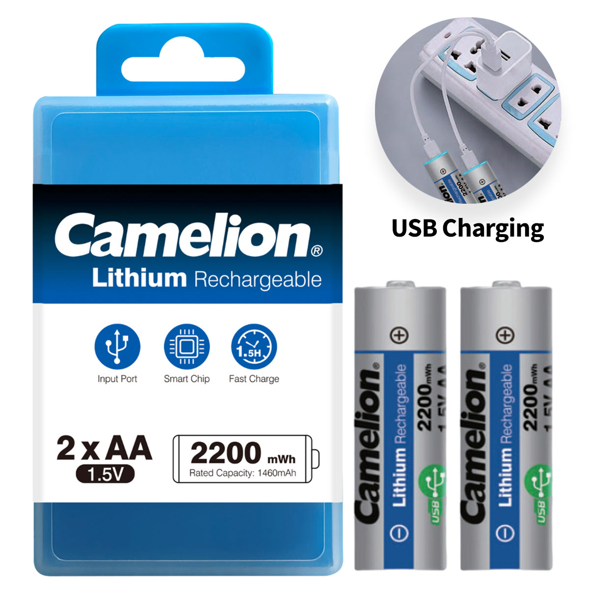 Camelion Usb C Rechargeable Lithium Batteries Aa – 1.5v – 2200mwh