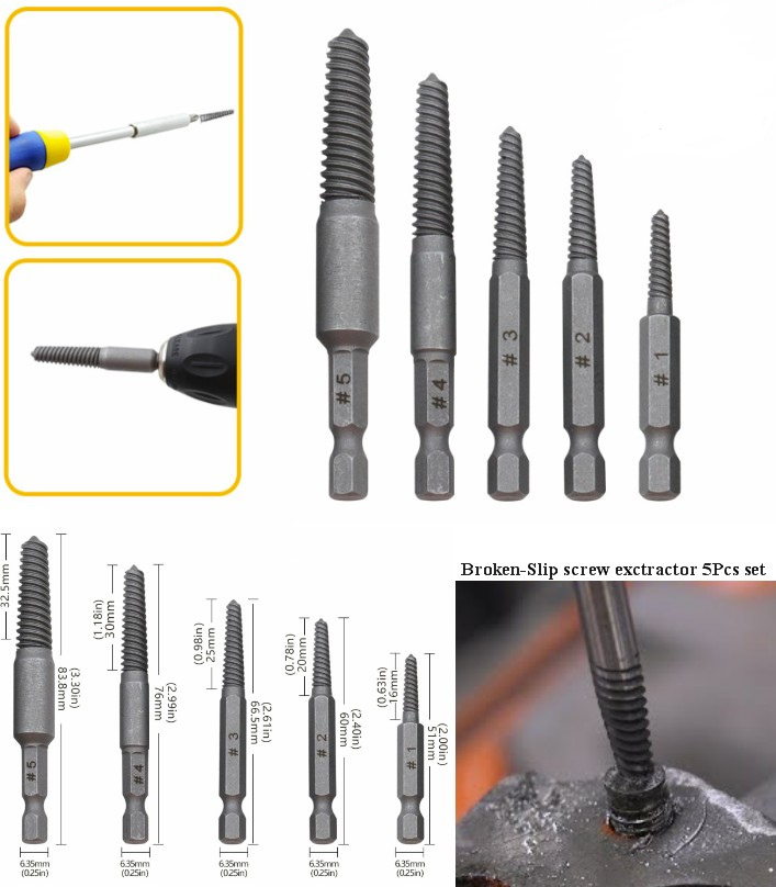 5Pcs Screw Extractor Broken head damage Screw Remover Screwdriver Stripped Screw
