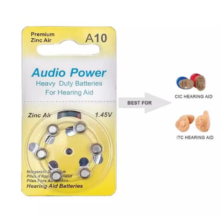 Audio Power-hearing Aid Batteries (pack Of 6 Cells) A10