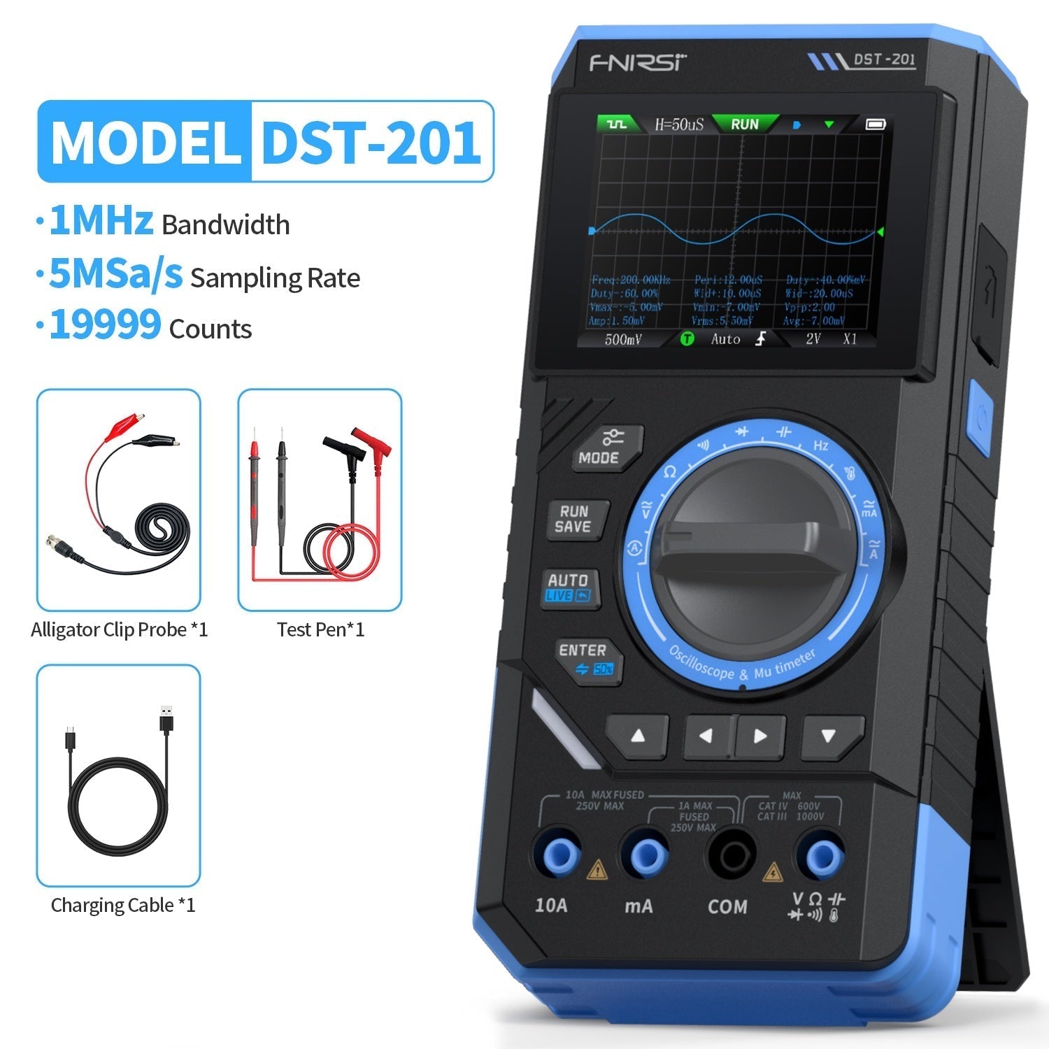 Fnirsi® Dst-201 Handheld 3-in-1 Multimeter Oscilloscope Signal Generator