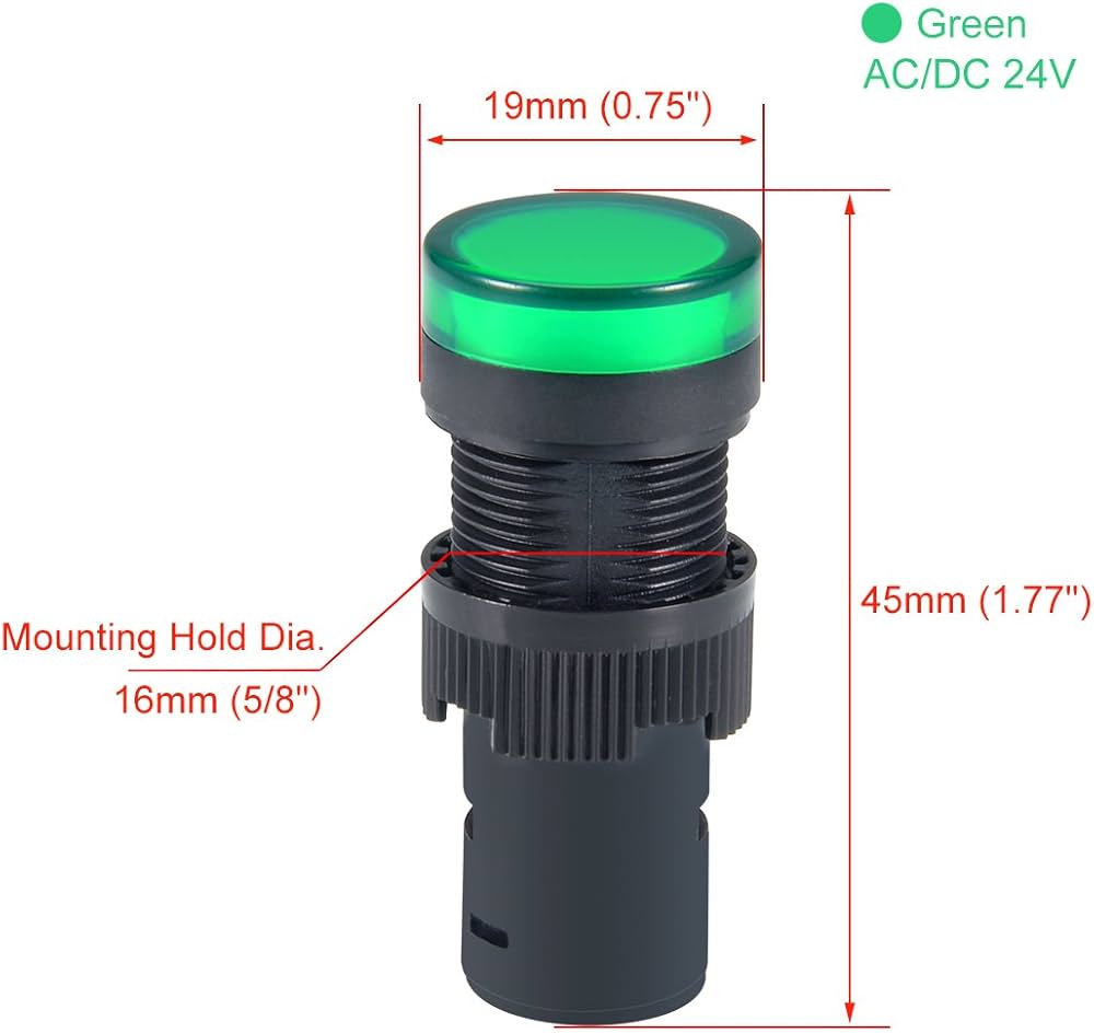 Green Indicator Light Ac/dc 24v, 16mm Panel Mount, For Electrical Control Panel, Hvac, Diy Projects