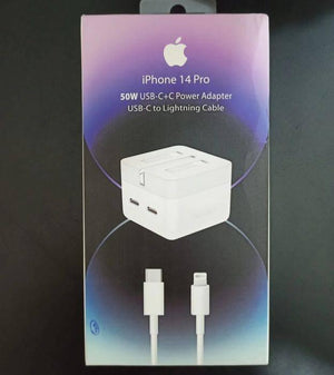 Iphone 14 Pro 50w Usb-c+c Power Adapter With Usb-c To Lightning Cable (high Copy)