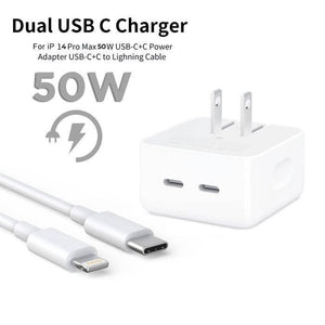 Iphone 14 Pro 50w Usb-c+c Power Adapter With Usb-c To Lightning Cable (high Copy)
