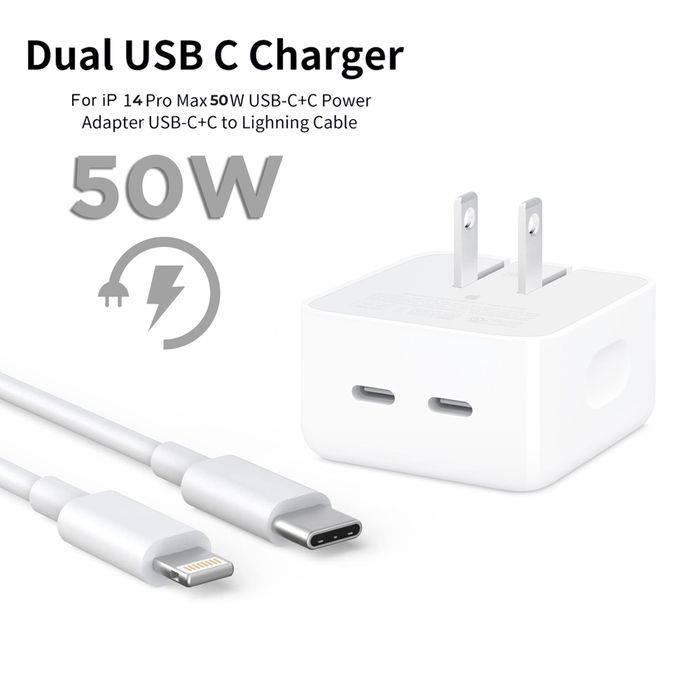 Iphone 14 Pro 50w Usb-c+c Power Adapter With Usb-c To Lightning Cable (high Copy)