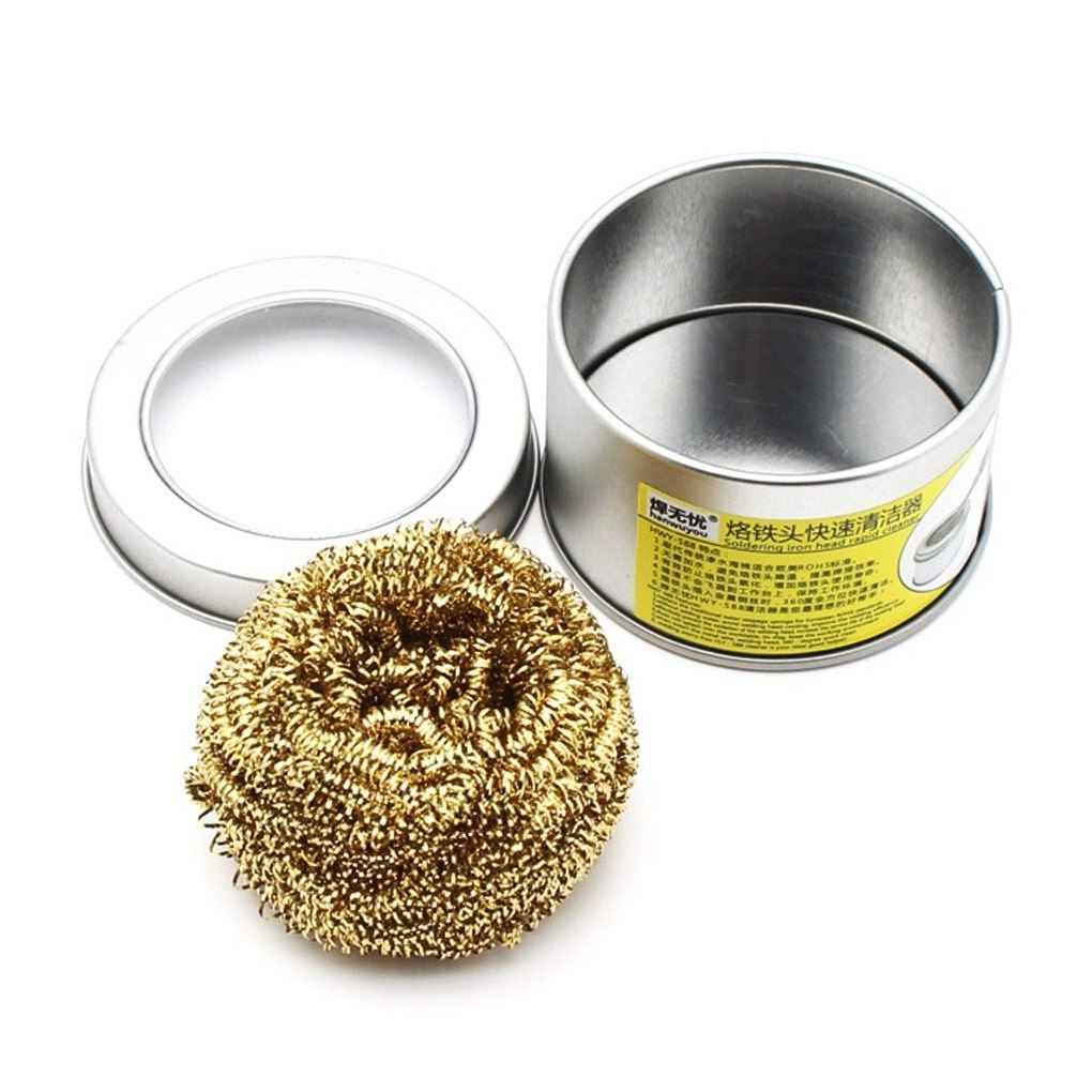 Brass Wire Sponge Soldering Iron Tip Cleaner with Metal Tin Box
