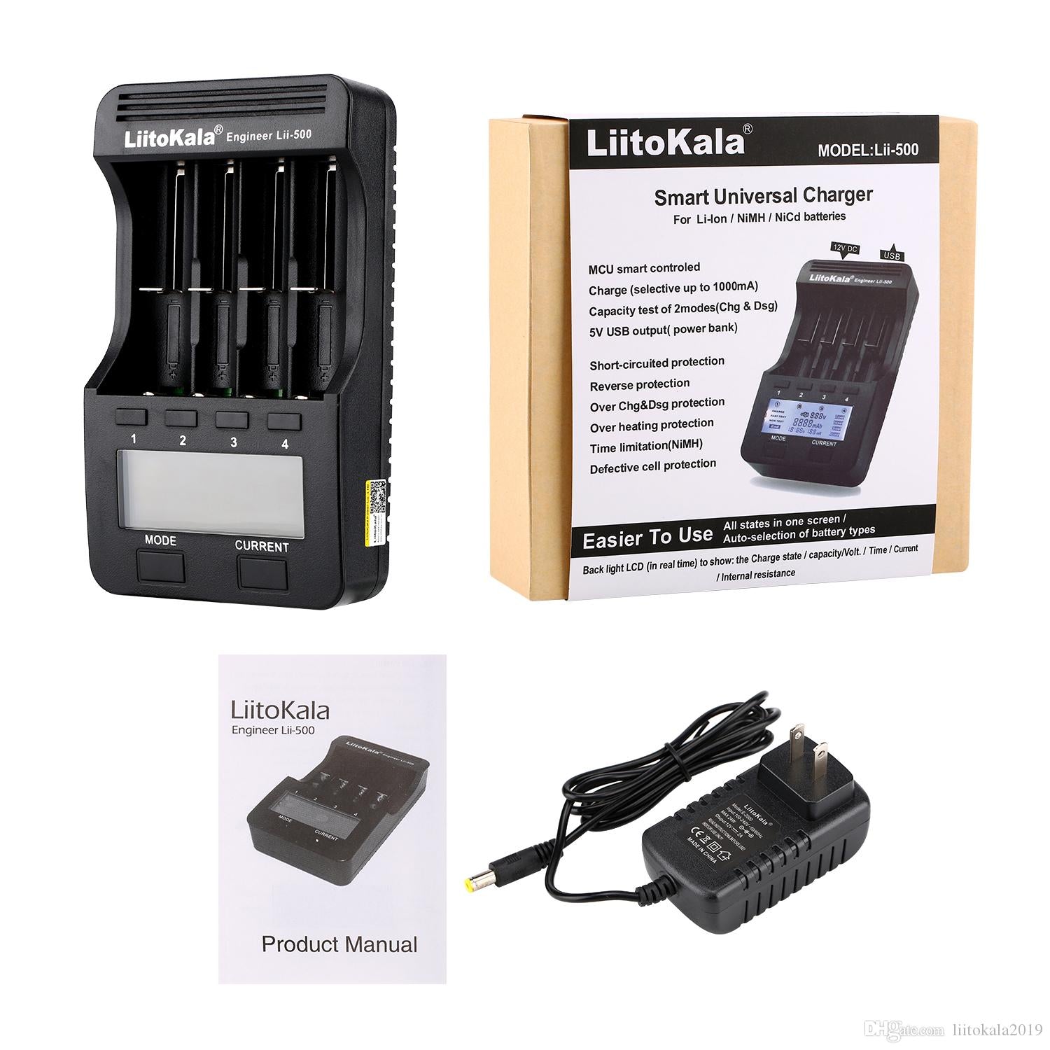 Liitokala Lii-500 Lcd Display 18650/26650 Speedy Rechargeable Lithium Battery Charger with Adaptor