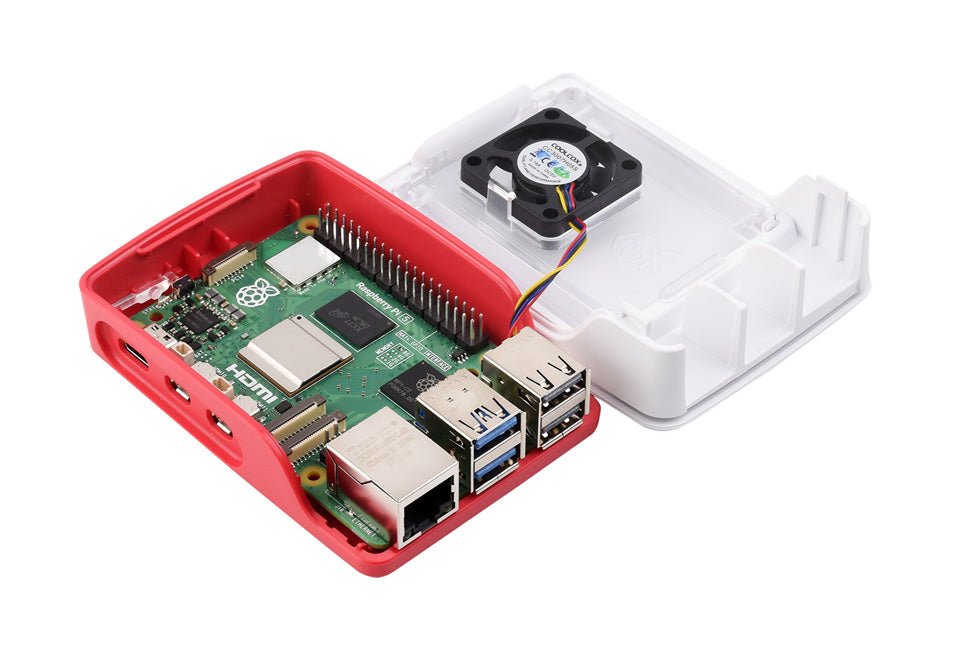 Official Raspberry Pi Case for Raspberry Pi 5, Built-in Cooling Fan, Red/White Color