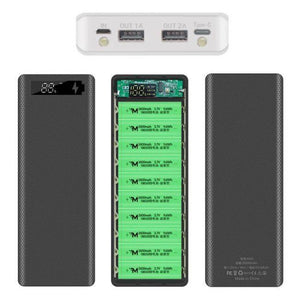 Power Bank Case 10 Cell 18650 Rechargeable Batteries Dual Output/dual Input Micro Usb And Type-c 10 Cell Power Bank Case