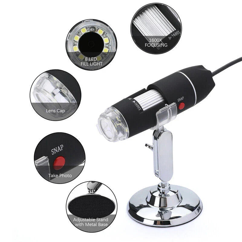 3 In 1 1600x Zoom 8 Led Usb Microscope Digital Magnifier Endoscope Video Camera