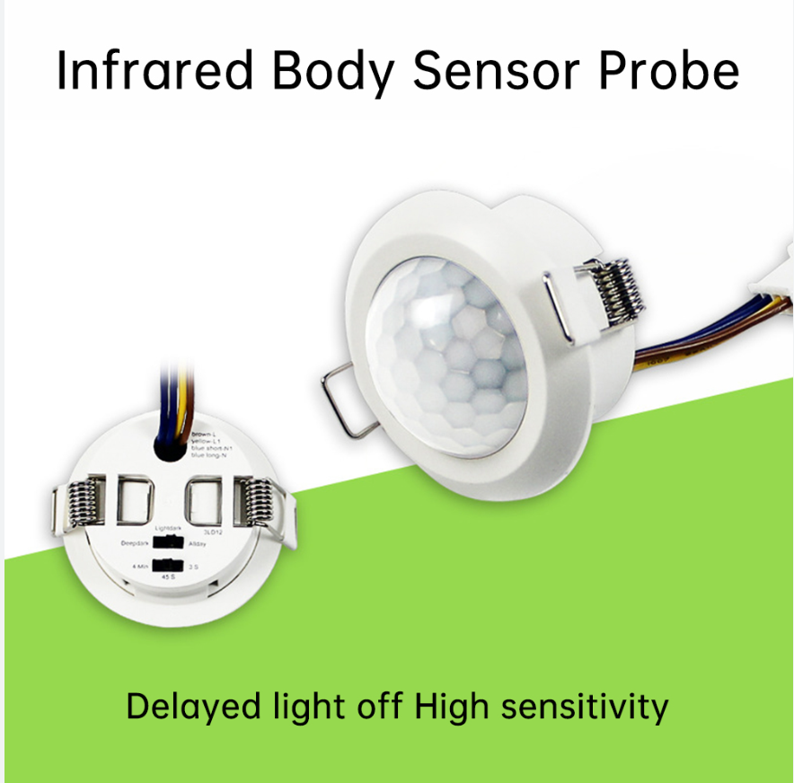 48.5mm Infrared Pir Motion Sensor Led Body Motion Sensor Adjustable Delay Ceiling Buckle Installation Automatic Sensor Light Switch