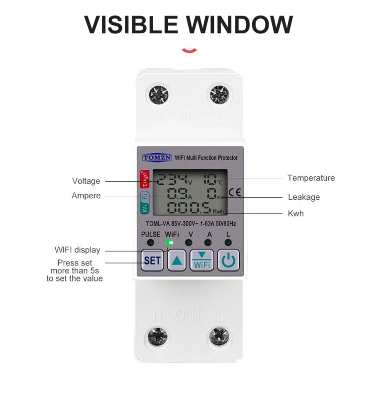Tomzn Toml-va 63 Wifi Breaker Meter Switch Voltage Protector Timer Tuya Smart Life Measure v a Kw Kwh Leak Electric Leakage Electric Suction