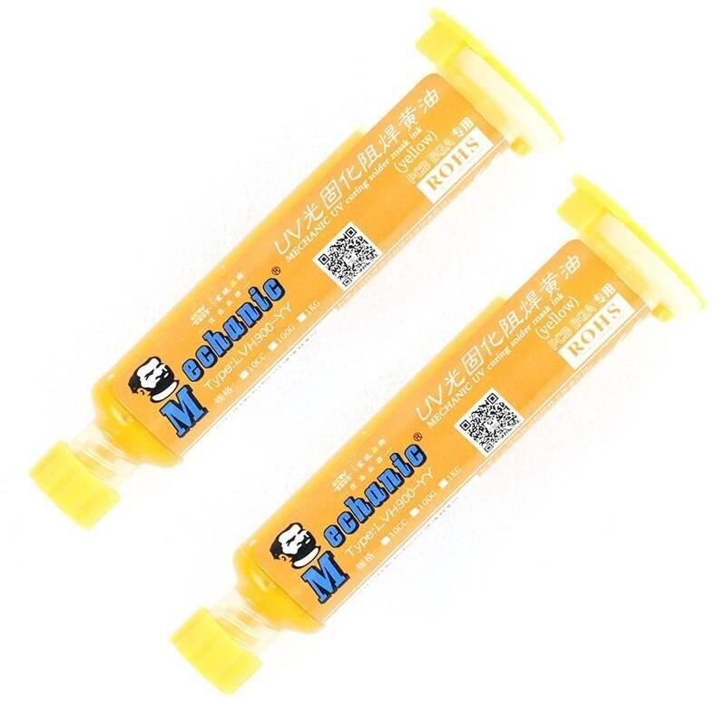 Yellow Mechanic UV Curable 10cc Solder Mask Ink PCB Fixing Repairing Welding Oil Paint Prevent Corrosive Arcing