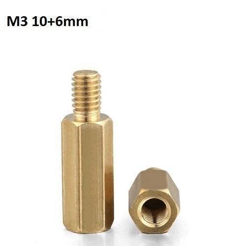 M3 10+6mm Male-Female Brass Hex Standoffs PCB Spacer Pillar