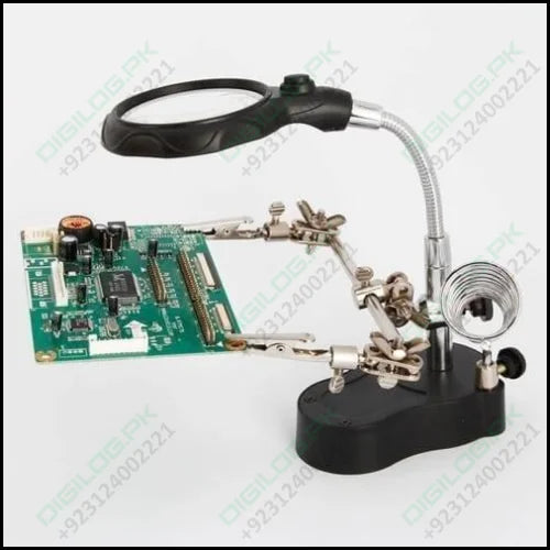 Helping Hand Clip Desktop Led Light Magnifier Glass With Soldering Stand 3.5x 12x
