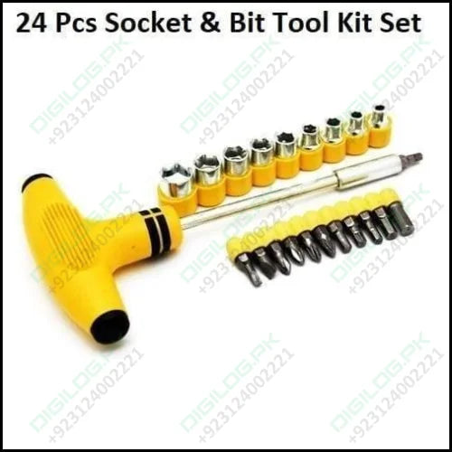 Jialong Multi Purpose t Shape Screwdriver Socket & Bit Tool Kit 24pcs Set For Home & Office