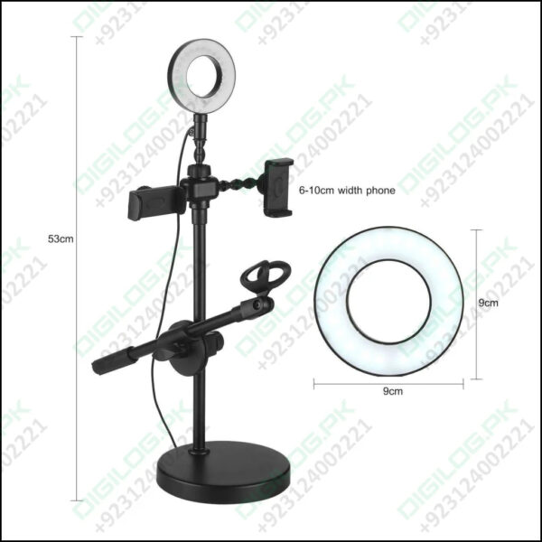 Live Stream Ring Light With Phone Holder And Microphone Stand 3 Light Modes 9 Brightness Level