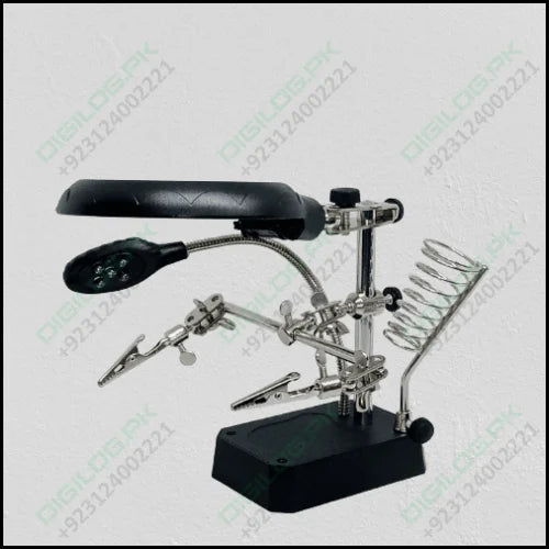 Magnifying Glass 5 Led Auxiliary Clip Magnifier 3 In1 Hand Soldering Solder Iron Stand Holder Station