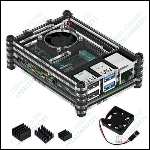 Transparent Acrylic Case For Raspberry Pi 4b With Cooling Fan And Heat Sink Clear And Black Case